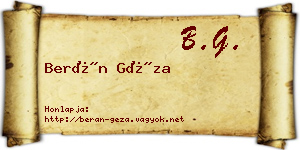 Berán Géza névjegykártya