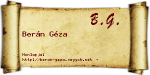 Berán Géza névjegykártya